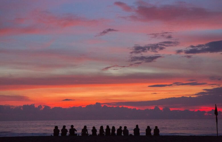 group of friends at the beach